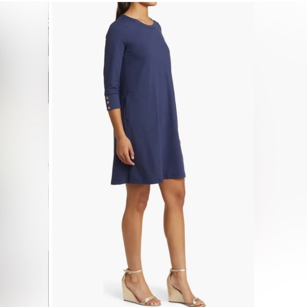 Lilly Pulitzer Dress Navy Solia Downtime Dress SZ L Tee Dress TShirt Dress - Picture 2 of 9